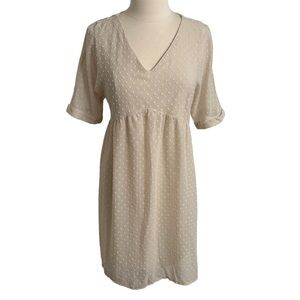 Zenana Women's Swiss Dot Empire Babydoll Dress, Fully Lined, Sand Beige, Size L
